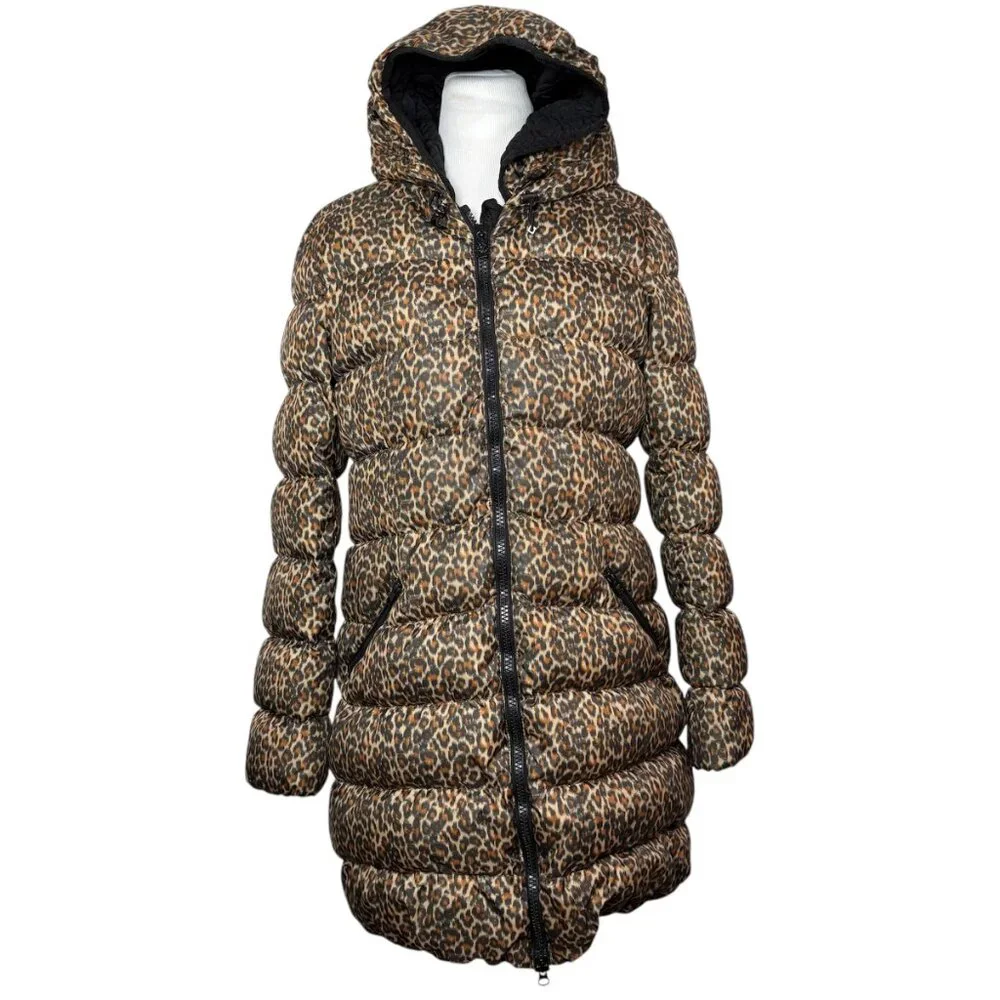 Scotch & Soda Maison Scotch Punk Radar Women's Leopard Print Down Puffer Coat L - Picture 1 of 16